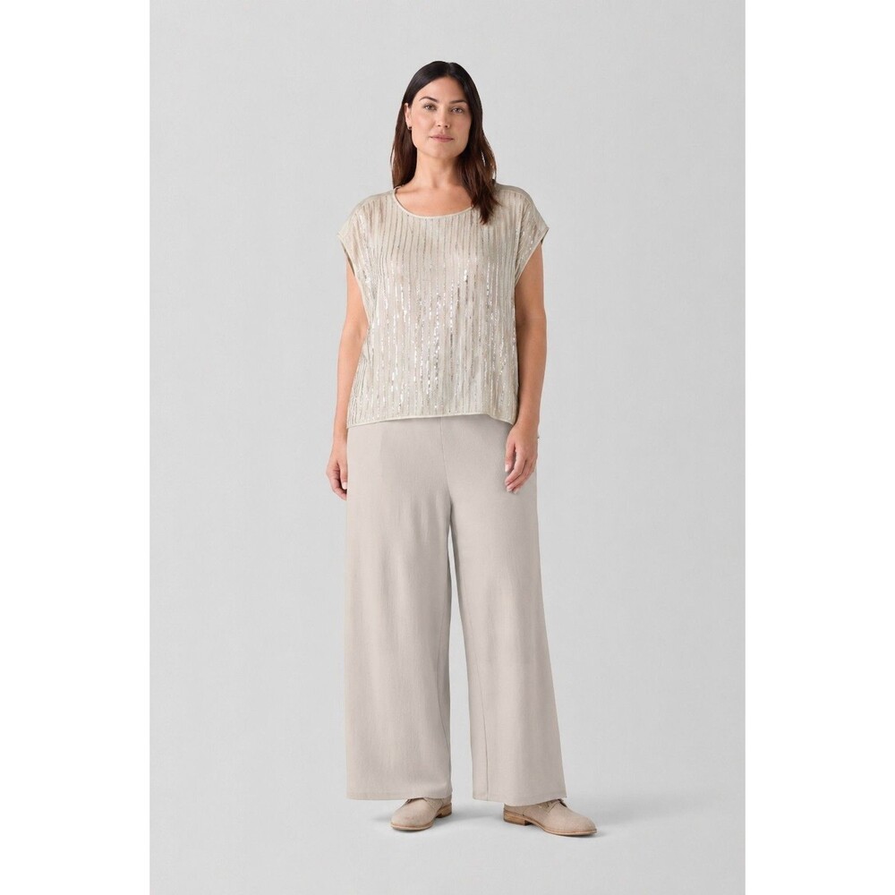 EILEEN FISHER Women's Ivory Micro Sequin SILK Boxy Top Size XL Party Classic